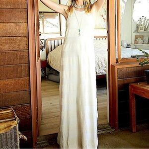 FREE PEOPLE BEACH Villas Halter Maxi Dress in‎ Cream Terry Cloth Stripe Small